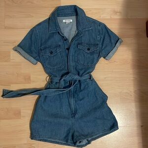 Good American cotton denim shorts, romper